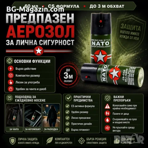 Лютив спрей за самозащита кучета NATO газов парализиращ самоотбрана нападение за жени дамски кучегон, снимка 6 - Оборудване и аксесоари за оръжия - 51014780