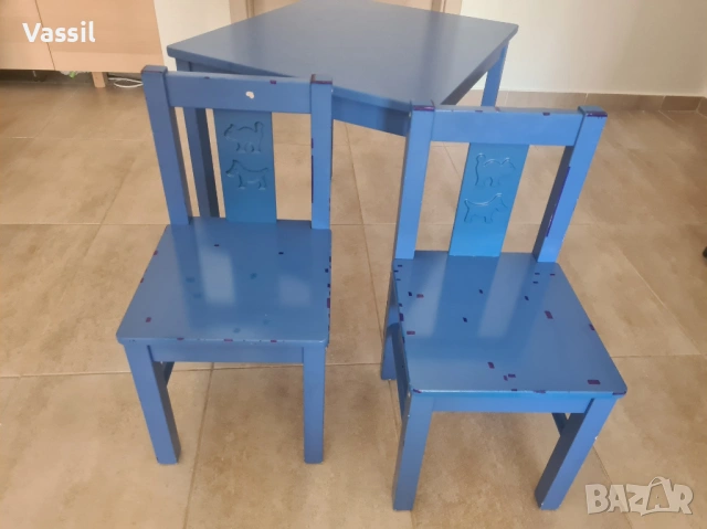 комплект детска масичка и 2 столчета сини IKEA Kritter, снимка 3 - Мебели за детската стая - 54319800