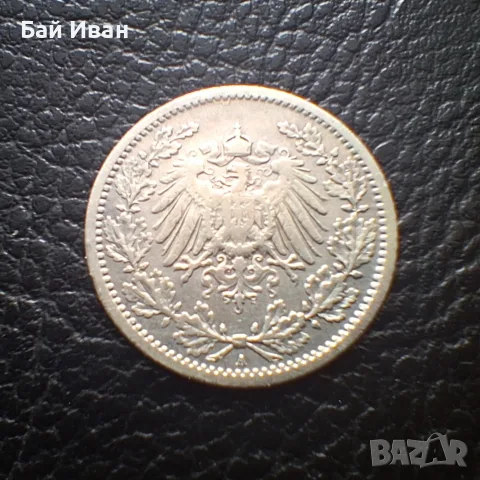 Стара сребърна монета 1/2 марка 1907 г. буква А - Германска империя - красива !, снимка 6 - Нумизматика и бонистика - 55306409
