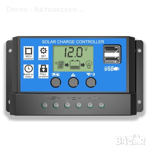 Соларен заряден контролер 20A PWM 12V/24V LCD, снимка 3 - Друга електроника - 54715219