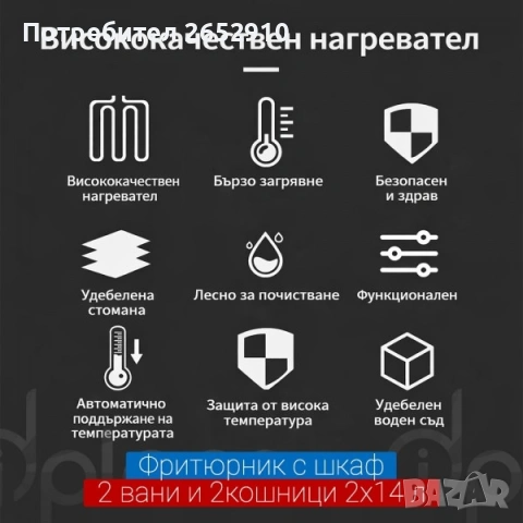 Фритюрник с шкаф с две вани и две кошници 2х14л. електрически на собствена стойка! Цена 966€, снимка 2 - Обзавеждане за заведение - 54398993