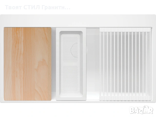 Бяла кухненска гранитна мивка Осло 90 XXL Top 880 x 500 мм, снимка 10 - Мивки - 54700684