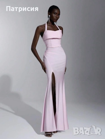 Чисто нова Елегантна, официална, дълга розова рокля с цепка, размер L  Л, еластан, за бал или сватба, снимка 3 - Рокли - 54220351