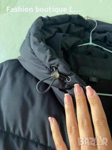 ZARA Черно дамско яке с качулка и джобове L размер с пух отвътре и частици 🖤, снимка 6 - Якета - 54959444