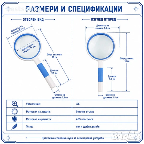 Ръчна джобна увеличитена стъклена лупа 4x увеличение за четене деца, снимка 4 - Други инструменти - 46835327