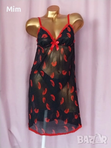 М/L Черна ефирна нощница на целувки 