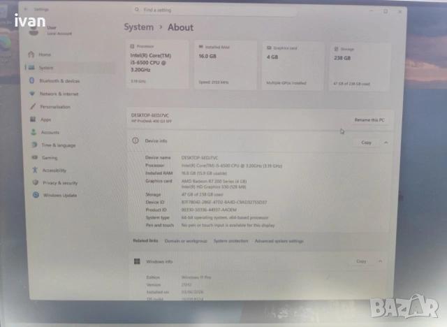 Настолни компютри HP ProDesk 400 G3 i7, 16gb , SSD, Windows 11 Pro, снимка 4 - Работни компютри - 55075346