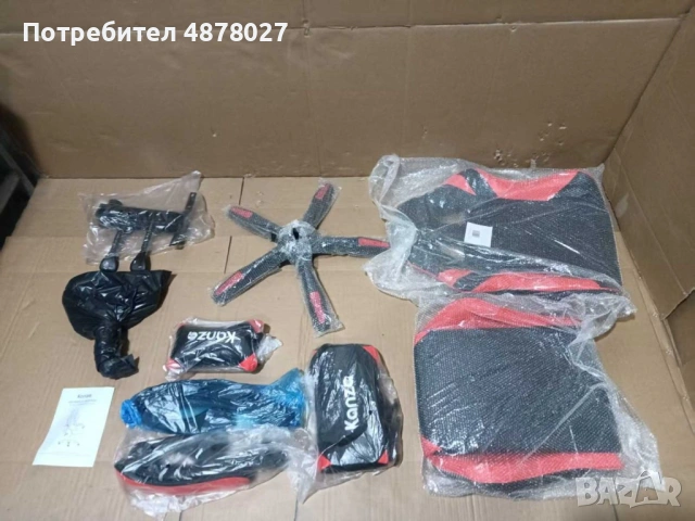 Удобен геймърски стол с поставка за крака и масажна лумбална възглавница, Черно-червен, снимка 5 - Столове - 55249073