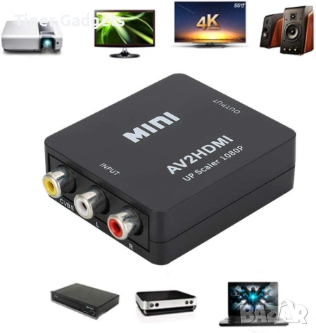 Mini AV към HDMI конвертор 1080P AV2HDMI Up Scaler адаптер, снимка 3 - Кабели и адаптери - 54278570