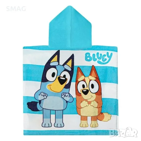 Детска плажна хавлия пончо памучна светлосиня с Bluey_1235570, снимка 3 - Други - 55360166