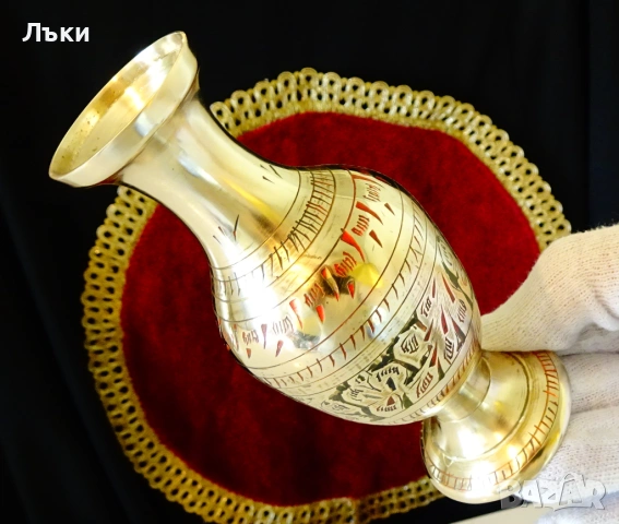 Бронзова ваза за една роза,клетъчен емайл,печат. , снимка 3 - Вази - 54168453