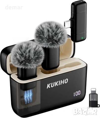 KUKIHO безжичен клип-световод (wireless) микрофон за телефон с 2 микрофона и приемник (TRRS/Type-C/i