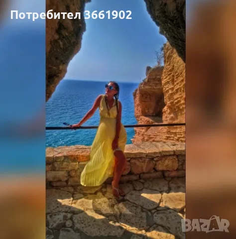 14€ дълга жълта плисирана рокля , снимка 3 - Рокли - 55578052