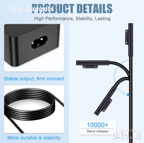 65W зарядно за Microsoft Surface Pro Laptop Go Book с USB порт, снимка 4 - Друга електроника - 54187582