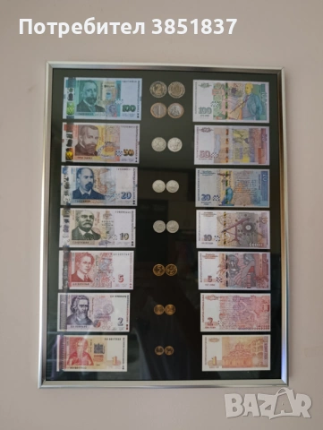 Уникално табло с български банкноти и монети в рамка – идеален подарък за родолюбец