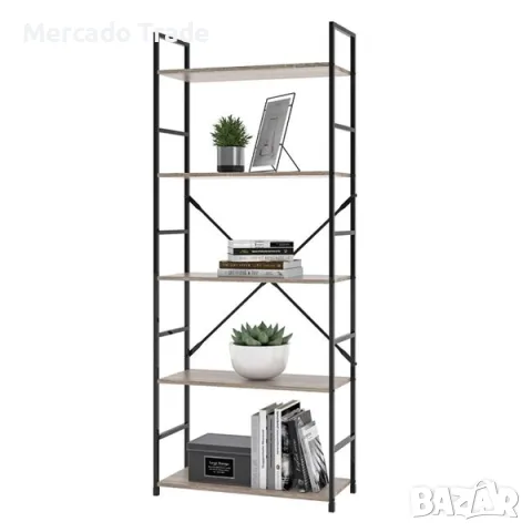 Декоративна поставка за книги Mercado Trade, Метал, 5 дъбови рафта, Кафяв