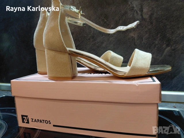 Нови елегантни бежови сандали Zapatos с дебел ток – Номер 38