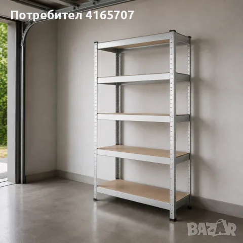 Метален гаражен стелаж 750 кг, 5 регулируеми рафта, 180×90×40 см – Здрав, стабилен и безвинтов монта, снимка 4 - Етажерки - 55616324
