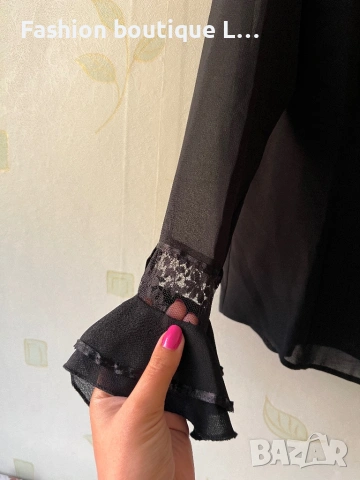 Нова с етикета черна ефирна риза с дантелен акцент на китките 🖤 Размери M , L , XL и XXL 🖤, снимка 3 - Ризи - 54621542