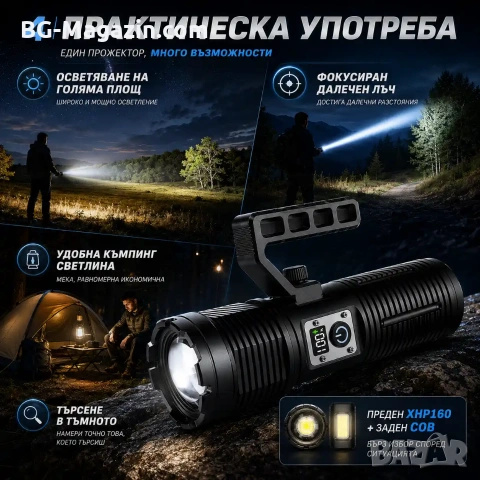 Мощен далекобоен професионален LED лазерен прожектор тактически ръчен фенер за лов риболов къмпинг, снимка 4 - Къмпинг осветление - 51178849