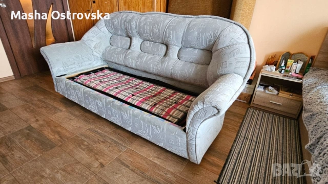 Диван сив с  размери 2м×1м. Разтяга се напред. Място за спане 1,4м×1,9м., снимка 6 - Дивани и мека мебел - 54756320