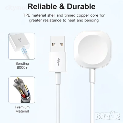 USB магнитно зарядно за часовник съвместимо с iWatch 2 3 4 5 6 7 8 9 / SE, снимка 3 - Смарт гривни - 48394574