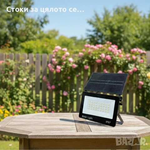 Соларна лампа COBA (126 LED) — мощен външен прожектор със сензор за здрач, IP67, снимка 2 - Соларни лампи - 55182838