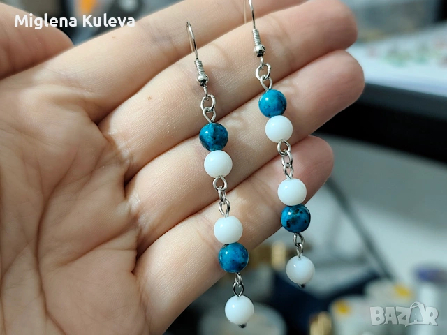 Висящи обеци с Бял Ахат и Син Яспис 
