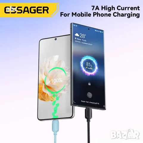 НОВ Кабел Essager 100W / 7A USB-A към Type-C – Бързо зареждане & Усилване с 6 Ядра, снимка 4 - USB кабели - 55653858