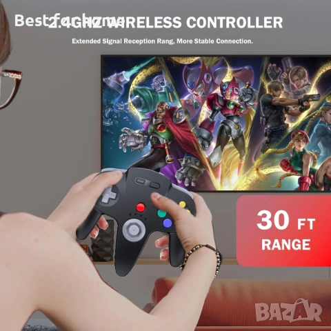 KIWITATA Безжичен N64 контролер за Switch игри, 2.4GHZ Безжичен N64 Дистанционно управление , снимка 2 - Аксесоари - 54538937