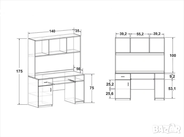 Бюро с надстройка Ками, снимка 2 - Бюра - 54180529