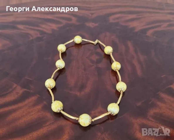 Винтидж КОМПЛЕКТ КОЛИЕ и ГРИВНА ЖЪЛТ ЯСПИС и ДЕБЕЛА ПОЗЛАТА, снимка 4 - Бижутерийни комплекти - 55684872