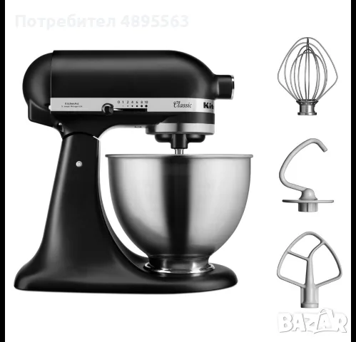 Ново Ново Ново Стационарен миксер с купа 4.3 л, Matte Black - KitchenAid модел 5KSM95PSEBM, снимка 2 - Миксери - 55397336