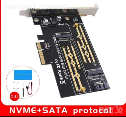 Dual Port NVME NGFF , SATA , B-Key двоен адаптер