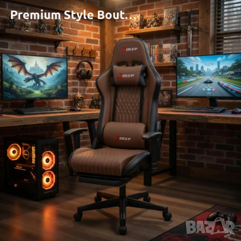 Ергономичен кафяв геймърски стол с поставка за крака, регулируема височина и 3D подлакътници, снимка 3 - Столове - 54041589