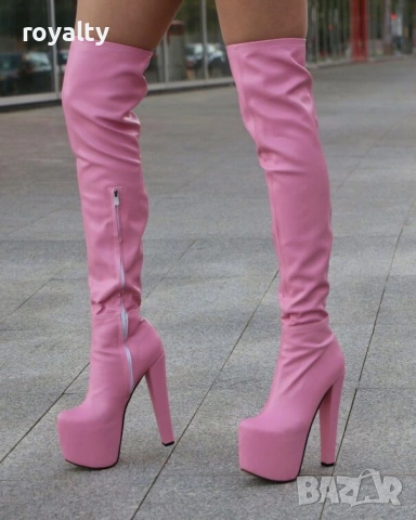 Чизми на ток - розова кожа , снимка 3 - Дамски ботуши - 54157462