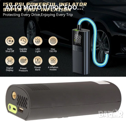 Мини безжичен компресор за гуми с батерия 8000mAh, снимка 2 - Аксесоари и консумативи - 54748002