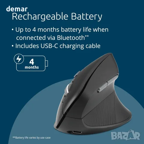 Kensington Pro Fit Ergo MY630 EQ Акумулаторна Bluetooth мишка с 2.4GHz USB-A приемник, снимка 3 - Клавиатури и мишки - 55556378