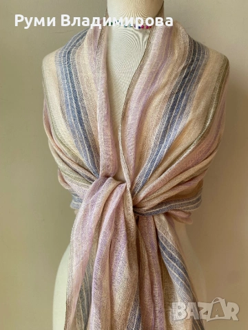 Раиран шал от 100 % лен, снимка 2 - Шалове - 54130756