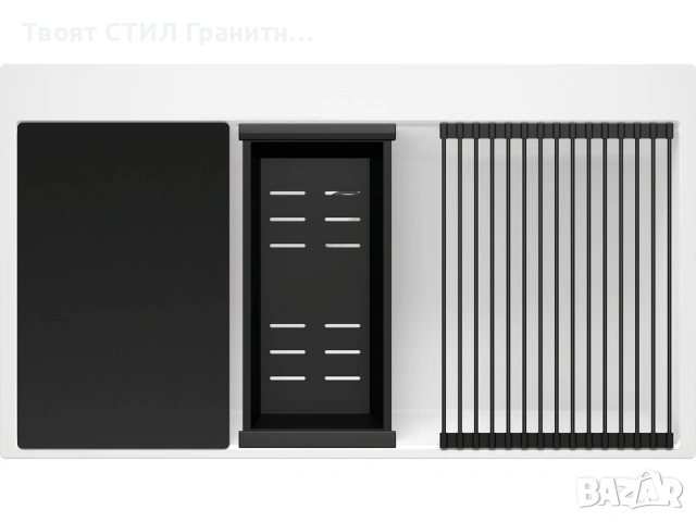 Бяла кухненска гранитна мивка Осло 90 XXL Top 880 x 500 мм, снимка 11 - Мивки - 54700684