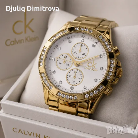 ⌚ Луксозен дамски часовник CK Gold Crystal – златиста гривна и кристали