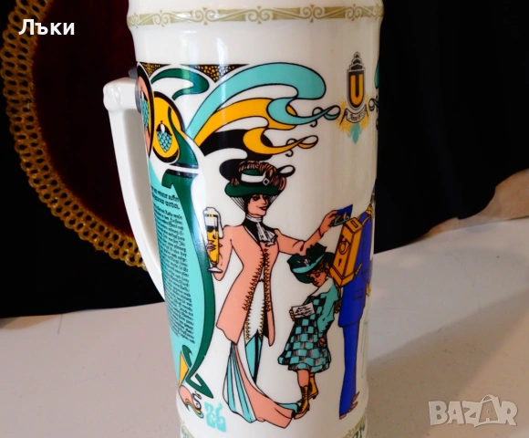 Порцеланова халба с капак от калай 30 см.,Art Nouveau. , снимка 11 - Антикварни и старинни предмети - 55179612