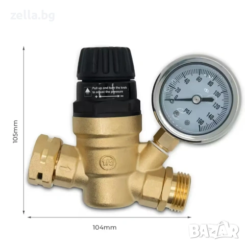 Регулатор на налягането на водата 3/4" с манометър – Редуктор до 160 PSI за напояване хидрофор 10367, снимка 11 - Други стоки за дома - 54685057