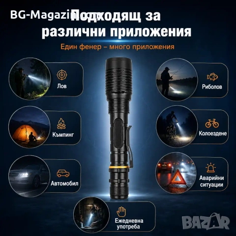 Мощен далекобоен тактически акумулаторен LED фенер голям полицейски лед прожектор за лов риболов, снимка 5 - Къмпинг осветление - 51027743