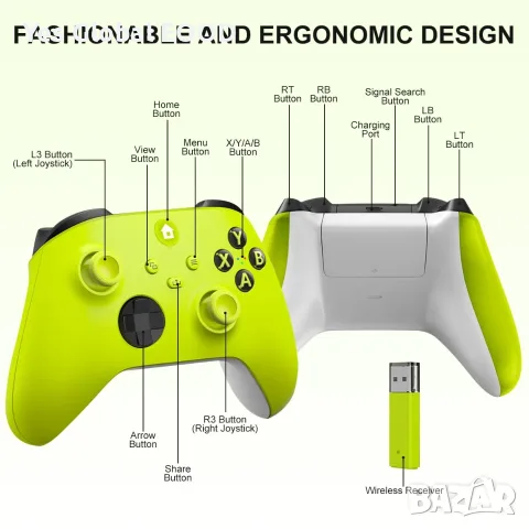 Безжичен Xbox контролер 2.4 GHz – жълт, снимка 7 - Аксесоари - 55662681