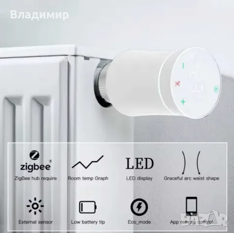 MOES ZigBee 3.0 TRV Tuya радиаторен вентил смарт програмируем термостат с контрол на температур, снимка 6 - Друга електроника - 55445538