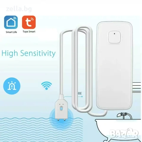 WiFi сензор за наводнение Tuya Smart Life, звукова аларма и Push известия, за баня и кухня 10319, снимка 3 - Друга електроника - 54663537