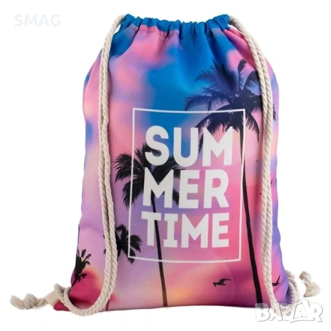 Дамска раница мешка розов Tie Dye с палми Summer 33x44cm_1250435