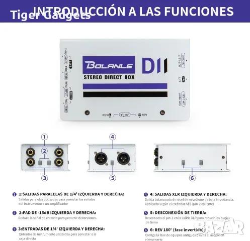 Bolanle D2 пасивен стерео DI Box 2-канален с XLR, -15dB PAD, Ground Lift и Phase Reverse, снимка 3 - Ресийвъри, усилватели, смесителни пултове - 55562462