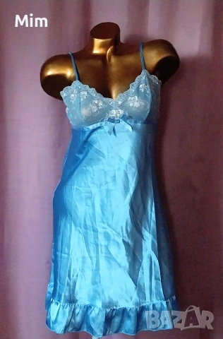 S/M Синя сатенена нощница , снимка 5 - Нощници - 55227888
